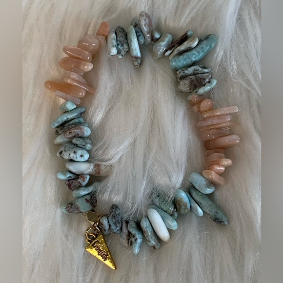 Erimish Blue and Tan Stone Bracelet with Gold Charm - Picture 1 of 3